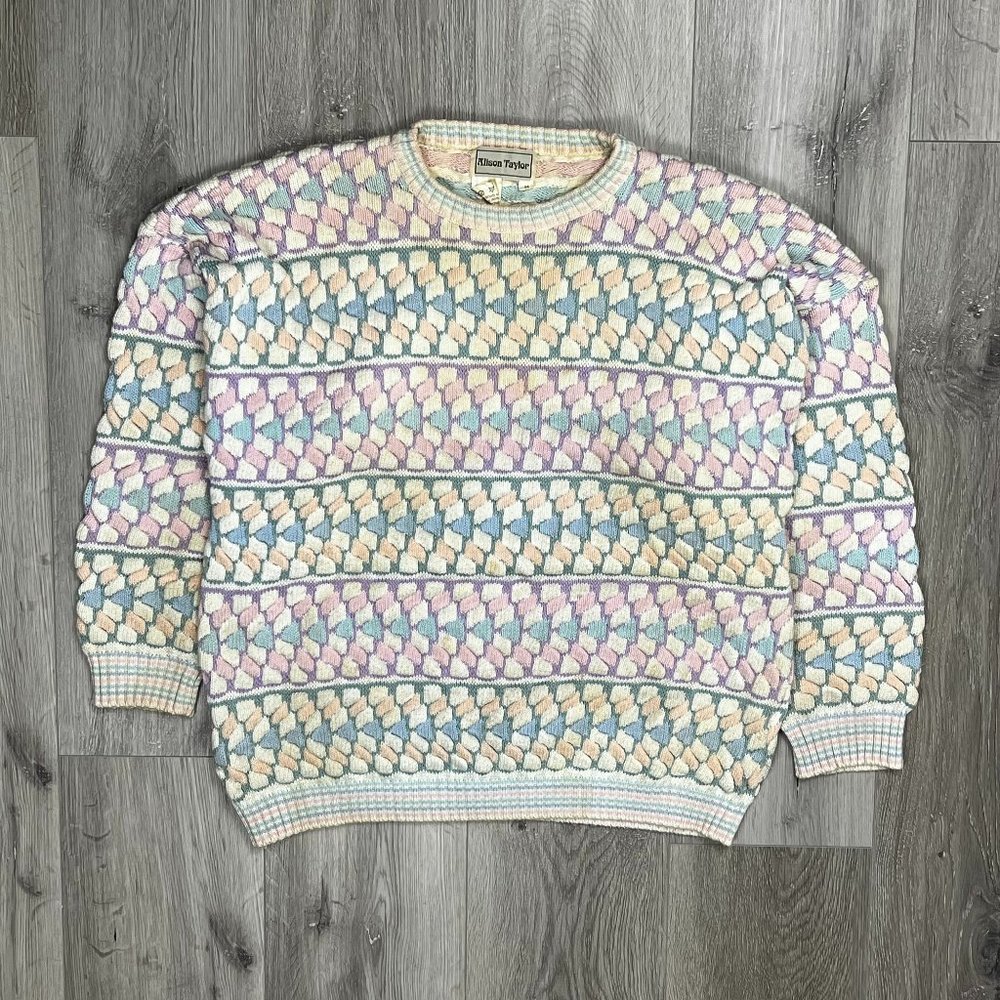 Vintage 1980s Alison Taylor Multicolour Medium Crewneck Knit Sweater